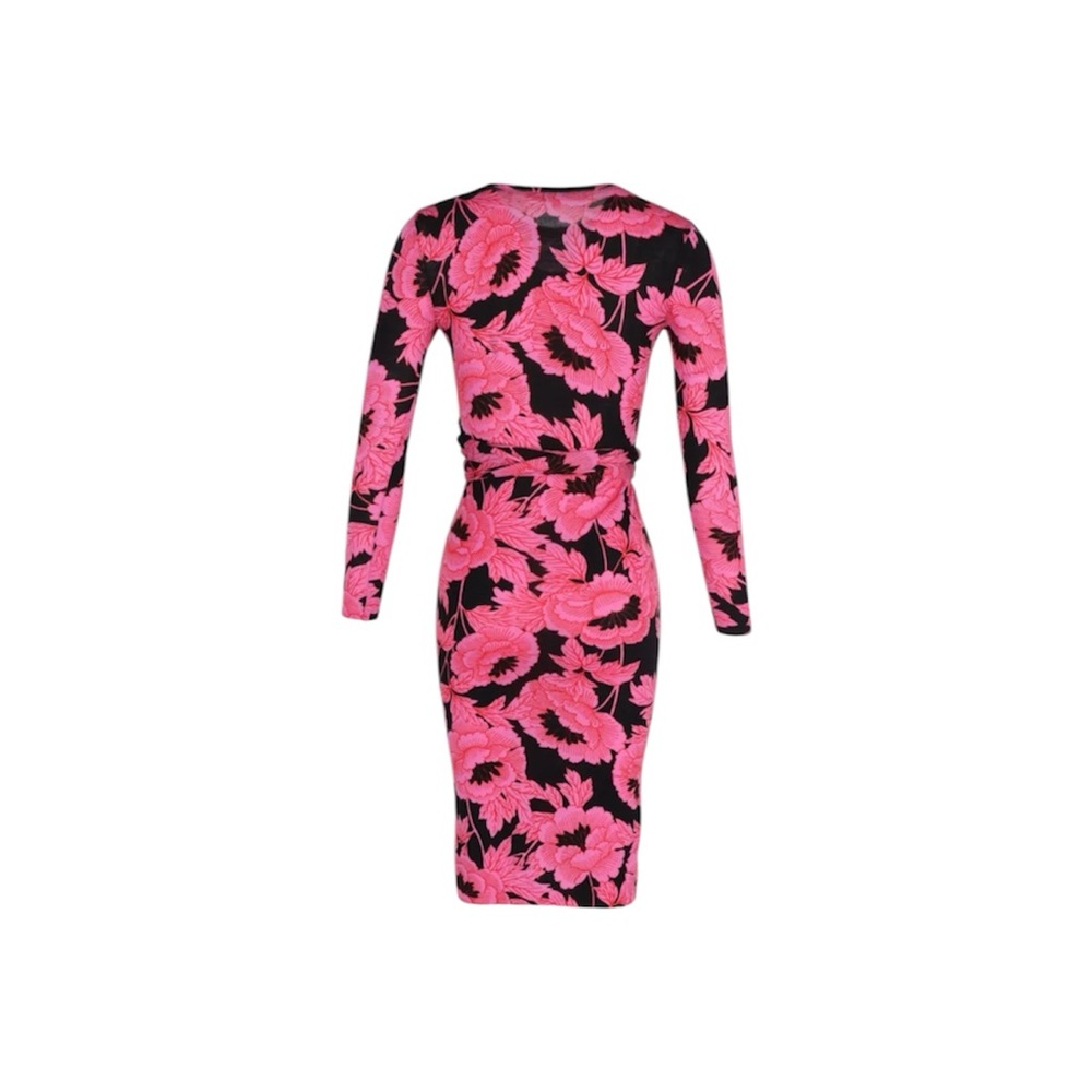 Diane Von Furstenberg Black and Pink Floral Print Knit Dress - Picture 2 of 7